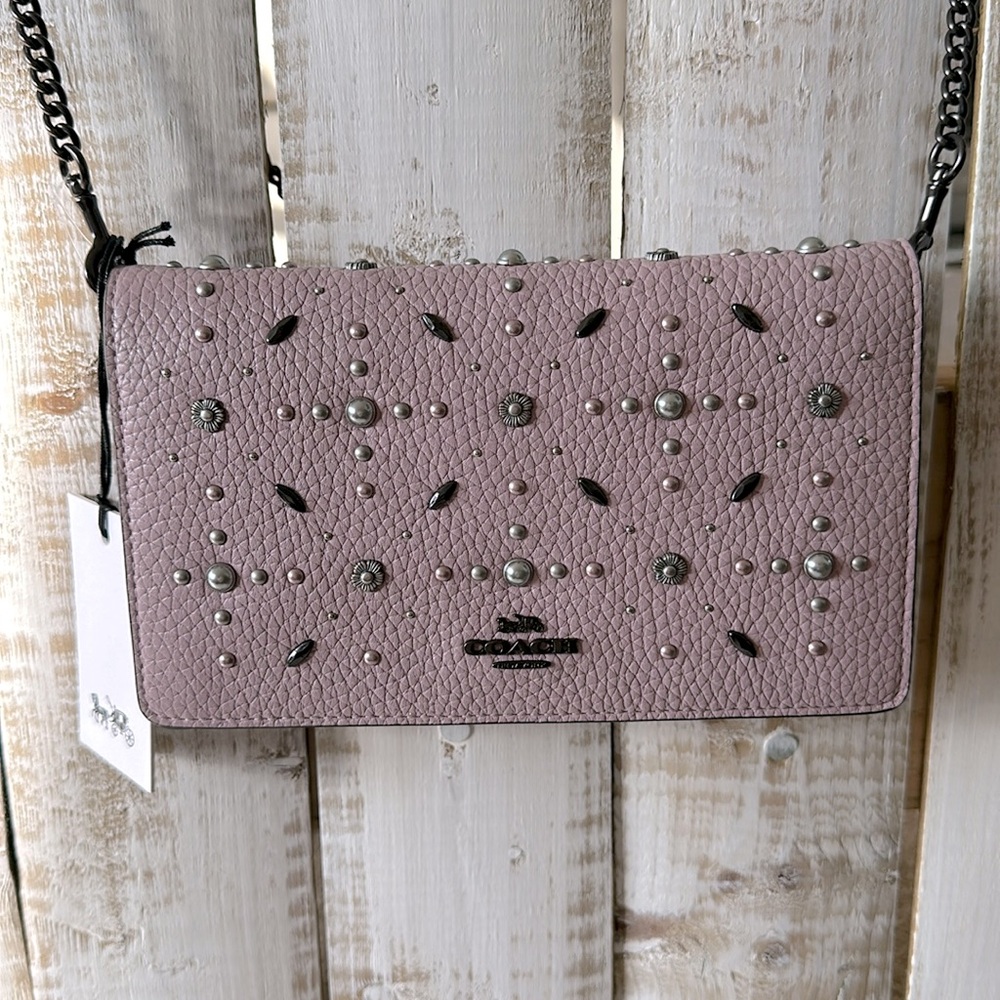 Coach Callie Foldover Clutch Crossbody Purse Bag Ice Purple New NWT